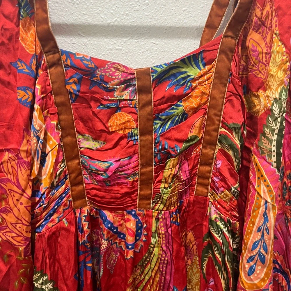 Farm Rio Floral Red Midi Dress sz M FLAWED - Picture 7 of 14